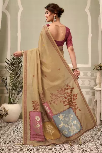 beige premium cotton blend natural texture saree