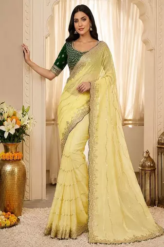 women's satin silk blend with elegant border party wear designer saree