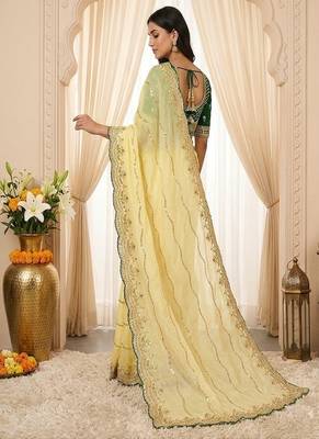 women's satin silk blend with elegant border party wear designer saree 2