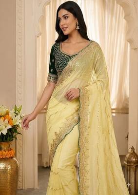 women's satin silk blend with elegant border party wear designer saree 3