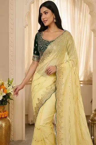 women's satin silk blend with elegant border party wear designer saree