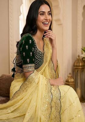 women's satin silk blend with elegant border party wear designer saree 4