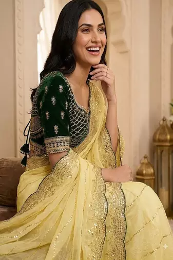 women's satin silk blend with elegant border party wear designer saree