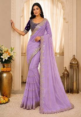 women's satin silk blend with elegant border party wear designer saree 1
