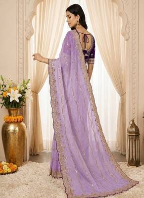 women's satin silk blend with elegant border party wear designer saree 2
