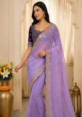 women's satin silk blend with elegant border party wear designer saree 3