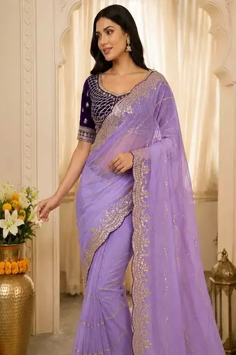 women's satin silk blend with elegant border party wear designer saree