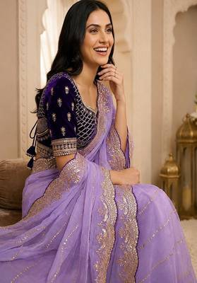women's satin silk blend with elegant border party wear designer saree 4