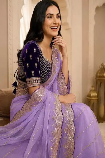 women's satin silk blend with elegant border party wear designer saree