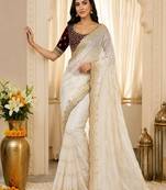 women's satin silk blend with elegant border party wear designer saree