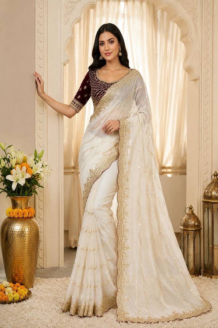 women's satin silk blend with elegant border party wear designer saree