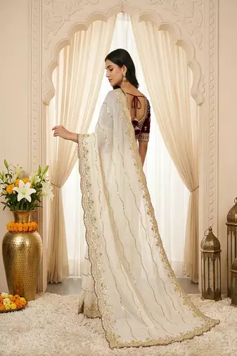 women's satin silk blend with elegant border party wear designer saree