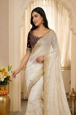 women's satin silk blend with elegant border party wear designer saree 3