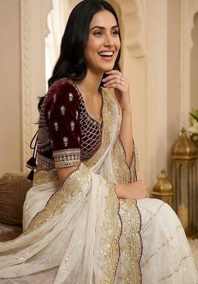 women's satin silk blend with elegant border party wear designer saree 4