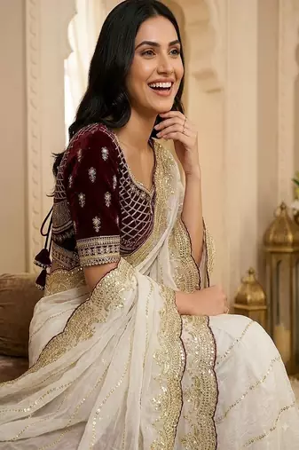women's satin silk blend with elegant border party wear designer saree