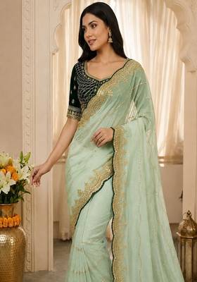 women's satin silk blend with elegant border party wear designer saree 3