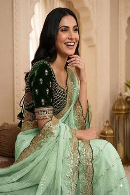 women's satin silk blend with elegant border party wear designer saree 4