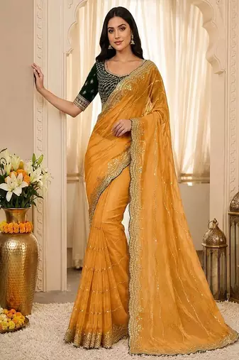 women's satin silk blend with elegant border party wear designer saree