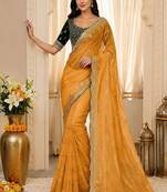women's satin silk blend with elegant border party wear designer saree