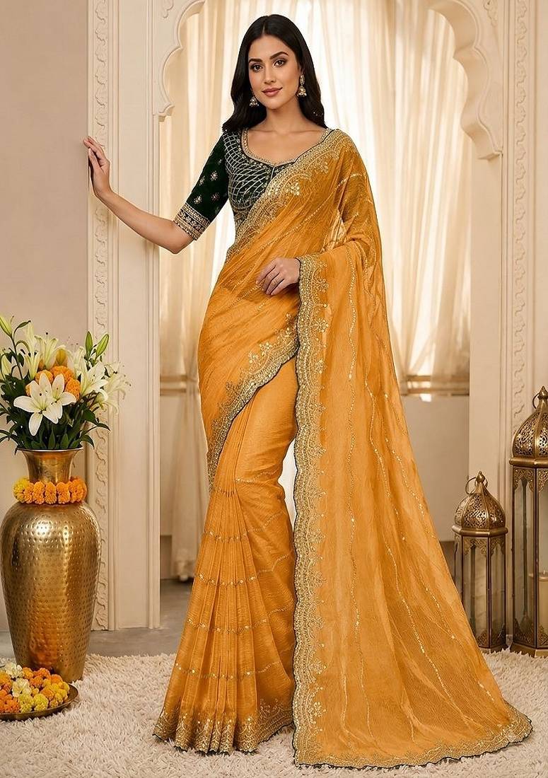 women's satin silk blend with elegant border party wear designer saree