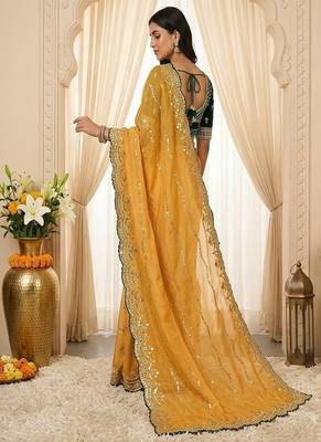 women's satin silk blend with elegant border party wear designer saree 2