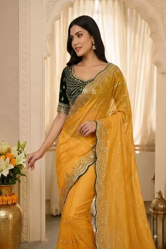 women's satin silk blend with elegant border party wear designer saree