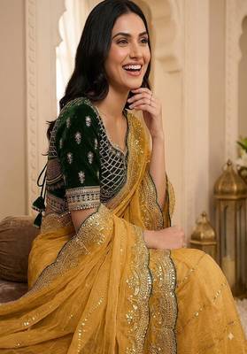 women's satin silk blend with elegant border party wear designer saree 4