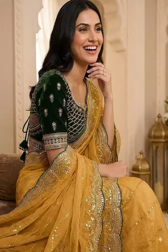 women's satin silk blend with elegant border party wear designer saree