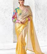 Cream premium luxe silk blend & organza designer saree