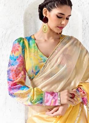Cream premium luxe silk blend & organza designer saree 2