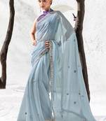 Blue premium luxe silk blend & organza designer saree