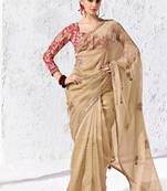 Beige premium luxe silk blend & organza designer saree