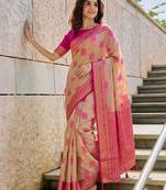 Beige designer woven saree with matching blouse