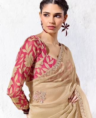 Beige premium luxe silk blend & organza designer saree 2
