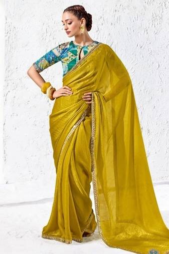yellow silk blend designer saree