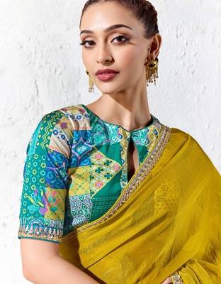 Yellow premium luxe silk blend & organza designer saree 2