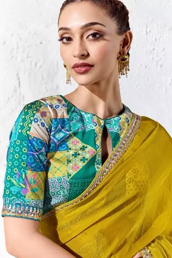 Yellow premium luxe silk blend & organza designer saree