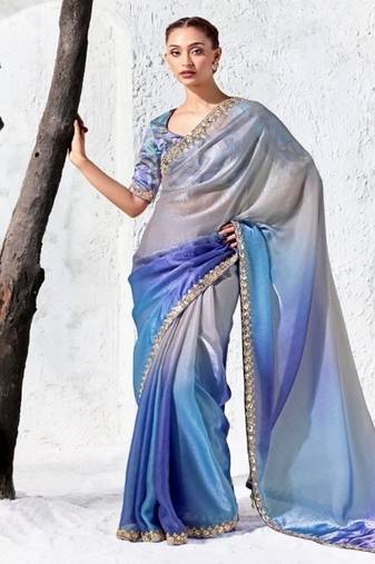 lavender silk blend designer saree