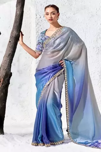 Lavender premium luxe silk blend & organza designer saree