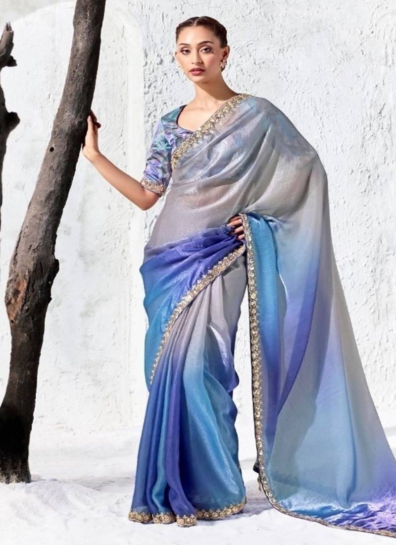 Lavender premium luxe silk blend & organza designer saree
