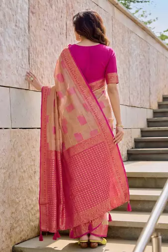 Beige designer woven saree with matching blouse