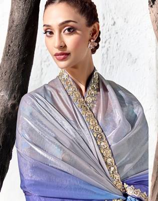 Lavender premium luxe silk blend & organza designer saree 2