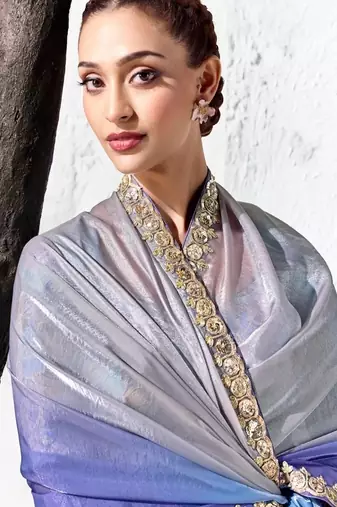 Lavender premium luxe silk blend & organza designer saree
