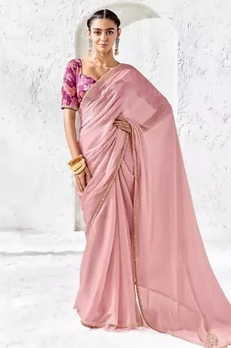 Pink premium luxe silk blend & organza designer saree