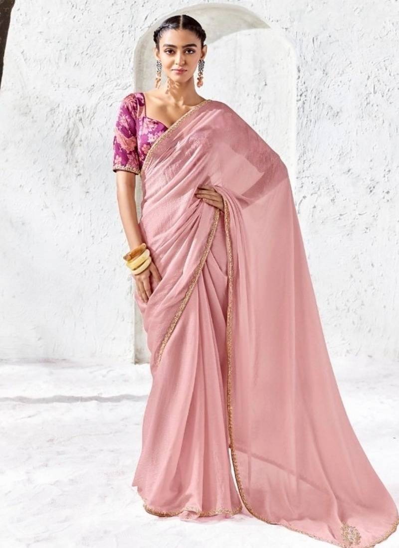Pink premium luxe silk blend & organza designer saree