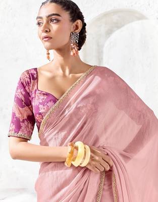 Pink premium luxe silk blend & organza designer saree 2