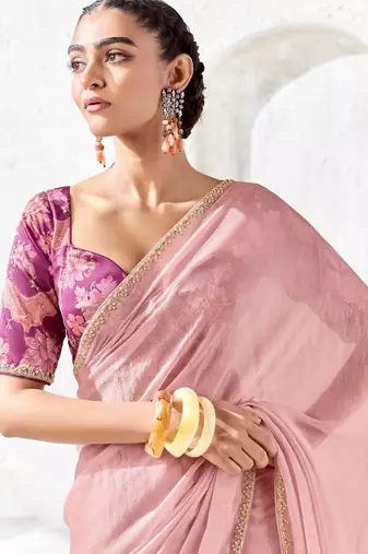 Pink premium luxe silk blend & organza designer saree
