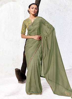 Sea green premium luxe silk blend & organza designer saree 1