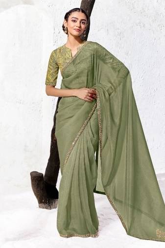 Sea green premium luxe silk blend & organza designer saree