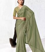 Sea green premium luxe silk blend & organza designer saree